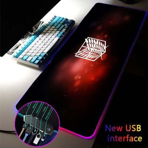 Anime RGB Mouse Pad Large Black USB Hub Multi-interface Dock Typec Interface MousePad Attack on Titan Four USB Docking Desk Mat