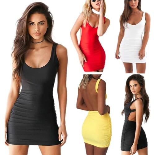 Summer Women Sexy Bodycon Dress V-neck Sleeveless Backless Low Cut Dress Club Party Mini Dress Female Red Black Vestido