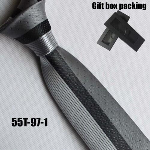 Lingyao designer branded tie Panel necktie for groom wedding silver with black stripes & dots in gift box