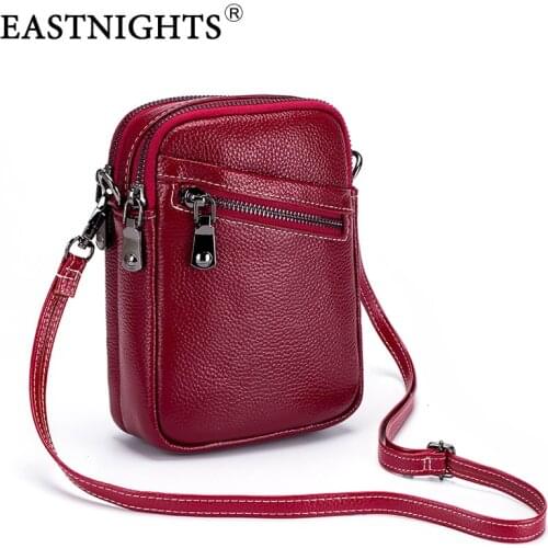 Small Cell Phone Purse Genuine Leather Crossbody Bag Double Zipper Shoulder Mobile Phone Bag for Women