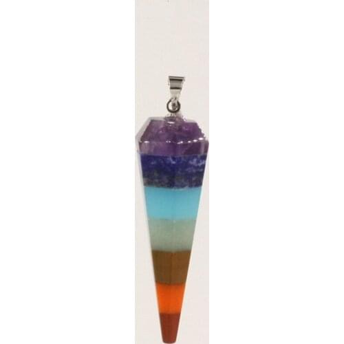 Rainbow 7 Chakra Layered Stones Pendant Pendulums Healing Dowsing Reiki Gems Druzy Onyx Crystals Hexagon Bullet Prism Pendant