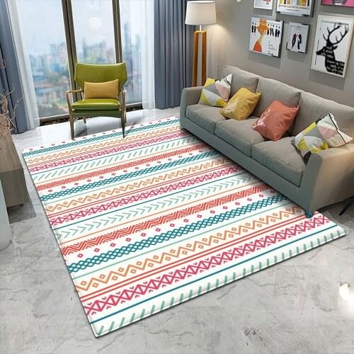 Non-Slip Rainbow Printed Carpet Bohemian Carpet Printed Flannel Rug Room Floor For Living Room Bedroom Home Decorative Crapet