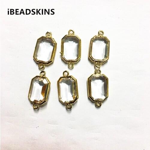 New arrival! 23x12mm 50pcs/lot gold color Copper Material with clear Glass rectangle-shape connection for Jewelry handmade DIY