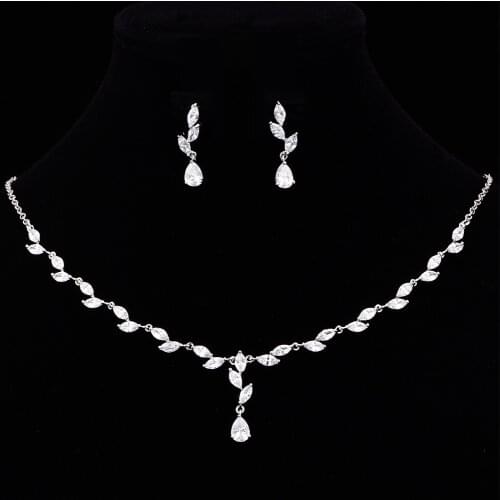 New Arrival Crystal Flower Cubic Zirconia Necklace Earrings Set Bridal Jewelry Sets Wedding Accessories CZE-6196