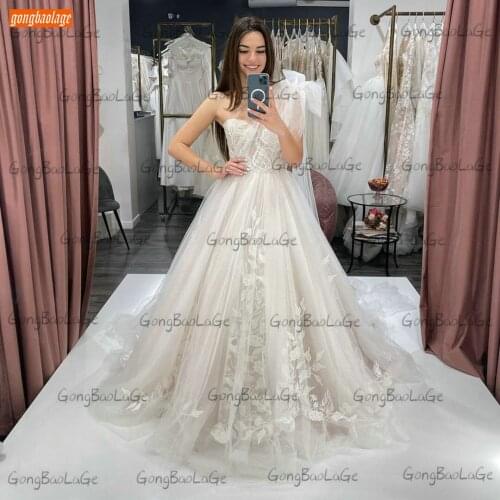 Charming Ivory Wedding Gown 2021 Robe De Mariée Lace Up Corset Appliques Hochzeitskleid Tulle Custom Made Mariage Bridal Dresses