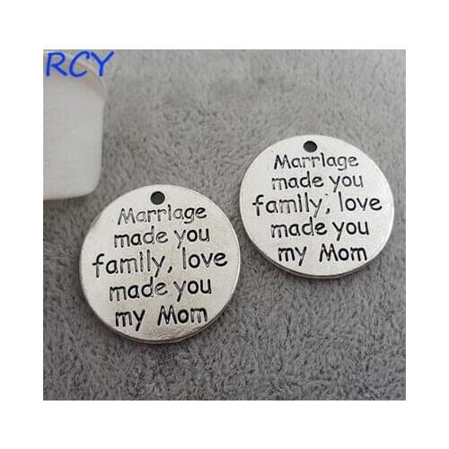 Top Quality 5 Pieces/lot 25mm Letter Engraved Marrlage made you famlly,love mad my mom charm family charms word charms for diy