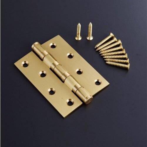 One Pair 4 Inch Door Hinge Furniture Fixtures Gold Solid Brass Hinges 5 Inch Mute Bearing Hinges