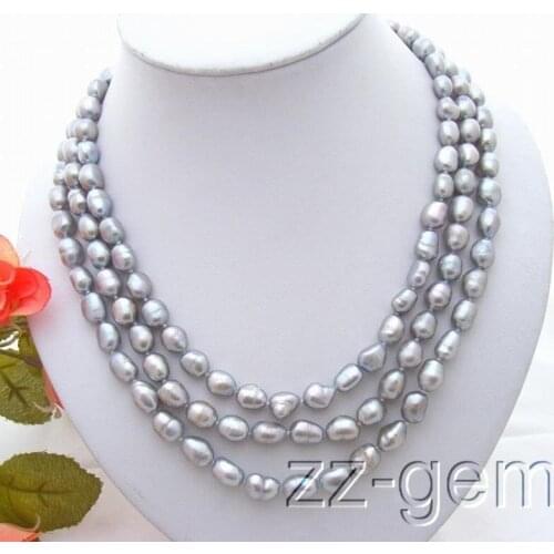 3row 8-9mm Grey Baroque Pearl Necklace