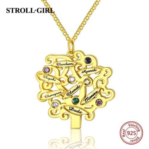 Personalized Family Pendant Chain Custom 4 5 6 7 Birthstone Names 925 Sterling Silver Tree of Life Necklace for Women Jewelry