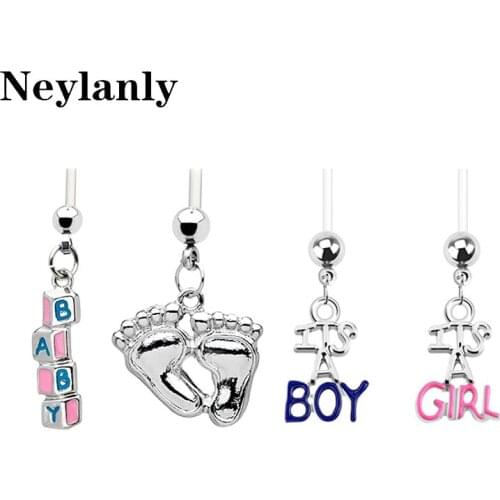 12PCS Mix Pregnant Navel Piercings Crystal Rhinestone Baby Feets Belly Button Ring Dangle Navel Body Jewelry Piercings B0041