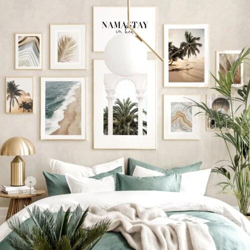 Beach Swing Agate Palm Arch Tree Golden Palm Leaves Nordic Poster Wall Art Print Canvas Painting Decor Pictures For Living Room