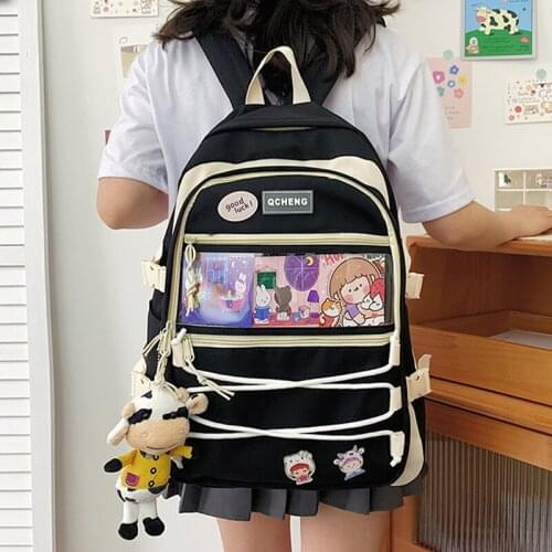 Simple Female Backpack Women High Quality Nylon School Bag New Large Capacity Girls Backpack Black Bag Pack Preppy Style Bookbag