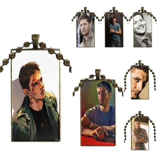 Glass Pendant Necklace Handmade Half Pendant Rectangle Necklace For Women Children Black 2016 Supernatural Dean Winchester