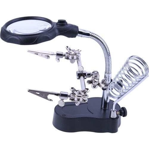 Welding Magnifying Glass with LED Lights 3.5X-12X Lens Auxiliary Clip Loupe Desktop Magnifier Soldering Iron Hand Repair Tool