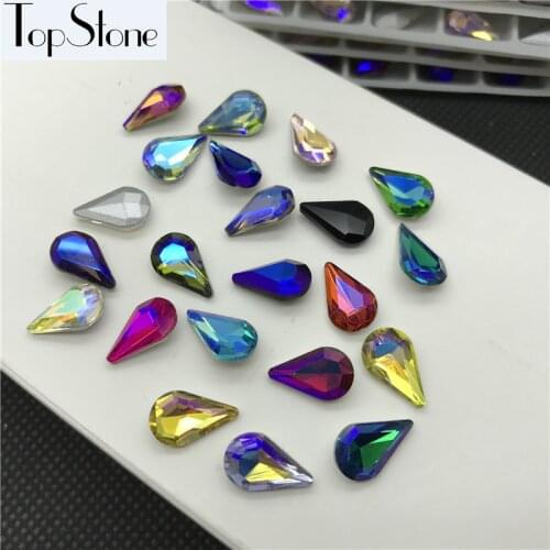 TopStone Drop Crystal Colors AB 6x10mm 8x13mm Teardrop glass crystal fancy stones Pointback xilion Droplet Beads