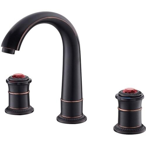 Bathroom Widespread Basin Faucet Brass Sink Mixer Tap Hot & Cold Dual Handle 3 Holes Deck Mounted Black Oil Brusahed