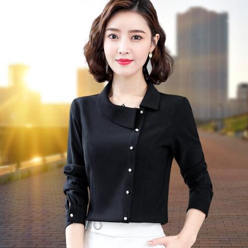 Womens Spring Autumn Style Chiffon Blouses Shirts Womens Skew Collar Button Long Sleeve Korean Elegant Tops SP631