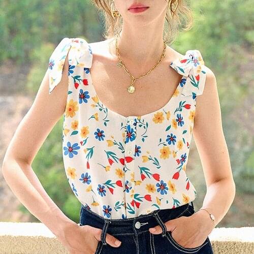 Floral Print Strap Top 2021 Women Summer Casual Sleeveless Backless Elegant Sexy Blouse Vintage Shirts Tunic Chic Tops Dreamy
