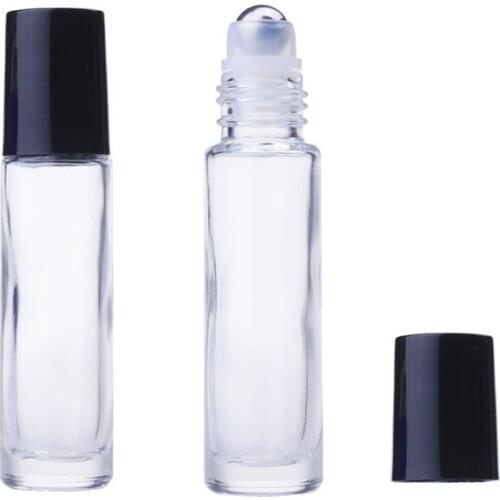 1pcs Empty 10ml Roll On Glass Bottle Perfume Essential Oil Bottle 10cc Clear Roll-On Vial Black Plastic Cap
