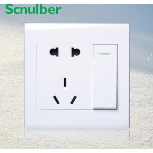 10A 250v 1 gang 1 way push buttton wall switch with 2pin US 3pin AU panel socket outlet