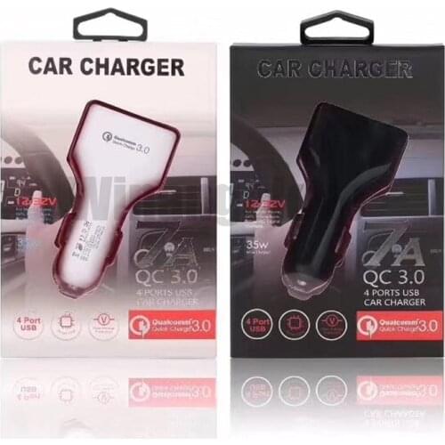 100pcs Quick Charge 3.0 Car Charger Adapter 7A QC3.0 Turbo Fast Charging Car-charger 4 Port USB Car Mobile Phone Charger