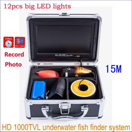 15M Cable HD 1000TVL 7" TFT Color LCD Underwater Fishing Camera Fish Finder DVR Record Video 12 pcs White LEDs Aluminum Case