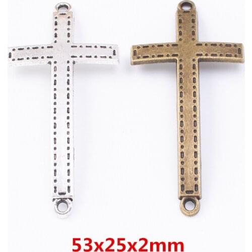 15 pieces of retro metal zinc alloy Cross double hanger connector pendant for DIY handmade jewelry necklace making 7735