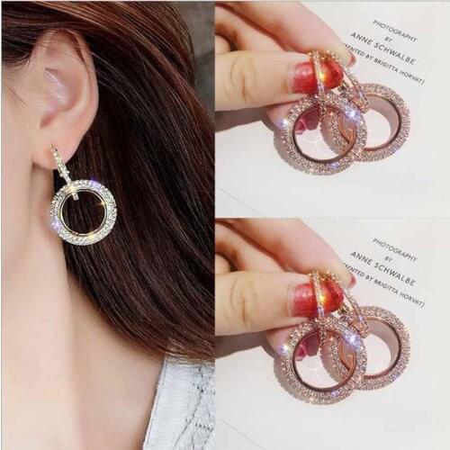 2018 Fashion Jewelry New Korean Rose Gold Round Crystal Rhinestone Earrings Boucle d'oreille Stud Earrings For Women