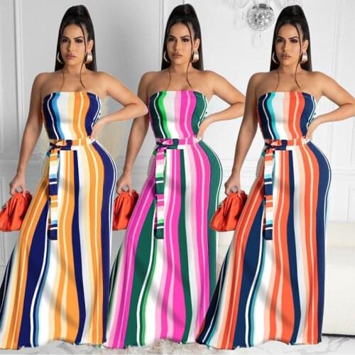 2021 Summer Sexy Suspenders Sexy Dress Sexy Strapless Striped Loose Dress Fashion Boho Style Dress Apparel Clothing New