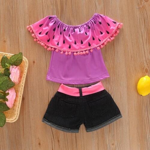 2021 Fashion Childrens Sets Tops + Denim Shorts 2pcs Girls Outfits With Belt Children Clothing Kids Jeans Pants