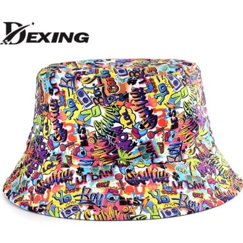 2021 New Summer Cartoons Graffiti Bucket Hat For Women Men Outdoor Foldable Bob Fisherman Hat Girls Boys Gorros Panama Sun Hat