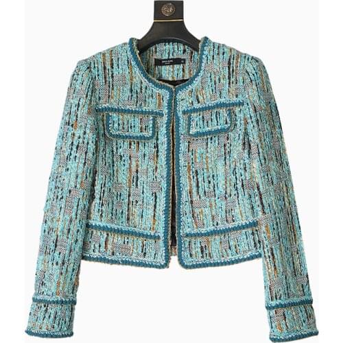 2021 knitted naist womens short blue Jacket small lace female coat