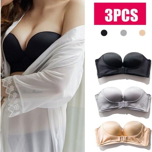 3PCS Women Strapless Bra Front Buckle Push Up Bra Lingerie Backless Brassiere Seamless Female Underwear Bralette Women Underwear