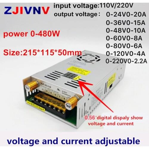 480W output 0-5V 12V 24V 36V 48V 60v 80V 120v 160V 220v Adjustable DC voltage stabilization Digital switching power supply
