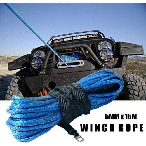 5MM x 15M Winch Rope Blue Synthetic 4WD AVT Boat /Car Tow Recovery Cable Line