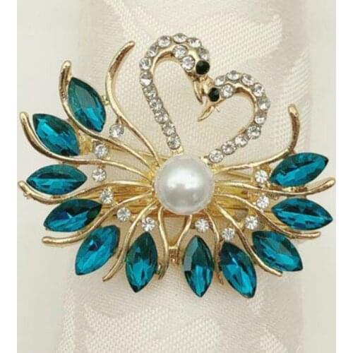 6pcs Swan Napkin Rings Buckle Holder with Blue Rhinestones Valentines Gift for Wedding Banquet Holiday Family Gathering M17D