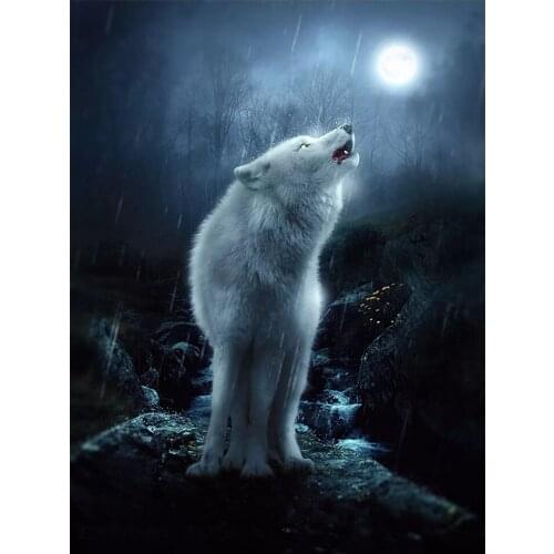 Diamond Painting 3D DIY Animal Wolf in the moonlight Square Round Drill Diamond Embroidery Mosaic Decoration Cross Stitch gift