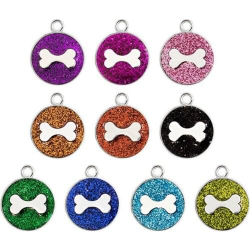 10 Color Glitter Pet Dog Bone Pendant Enamel Charms DIY Accessories Jewelry Making For Handmade Necklace