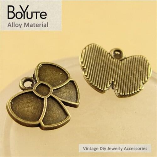 BoYuTe (200 Pieces/Lot) 11*14MM Antique Bronze Plated Metal Bowknot Charms Pendants Jewelry Findings Components Diy Handmade