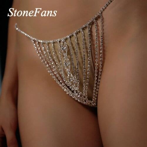 Stonefans New Fashion Sexy Body Belly Waist Chain Jewelry for Women Round Bling Crystal Thong Underwear Bikini Chain Valentine