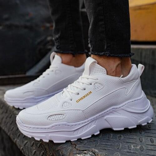Chekich Shoes for Men White Non Leather Spring and Fall Seasons Lace Up Sneakers Fashion Casual Comfortable Medium Outsole Breathable Odorless Lightweight Running Flexible Footwear Solid Office Wedding New CH089 V2