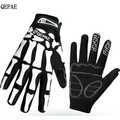 Black White Skeleton Bike Glove Bicycle Cycling Long Finger Gloves Autumn Winter Windproof Outdoor Shockproof Sports Glove