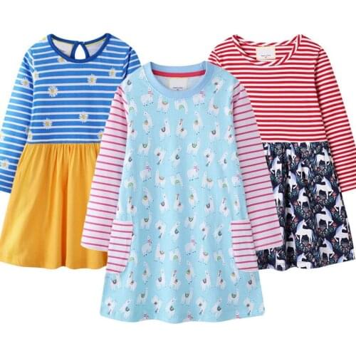 Children Floral Stripe Patchwork Dresses Baby Girls Cartoon Rainbow Clothing Autumn New Toddler Animal Print Dress Kids Costume