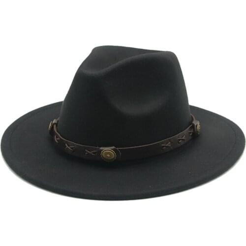 Felted hats women men casual western cowboy fedora hats white black khaki camel band belt luxury fashionable panamas women hats