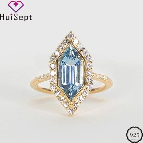 HuiSept Elegant 925 Silver Jewelry Women Ring Geometric Shaped Sapphire Zircon Gemstone Ornaments Wedding Wholesale Accessories