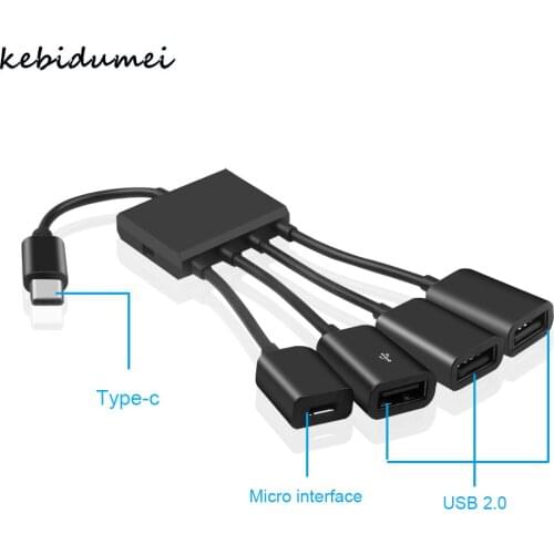 Kebidumei 3/4 Ports Type-C 3.1 Hub Power Charging Hub Cable Connector Adapter Black Type C Hub To 3 USB 2.0 Port HUB Micro USB
