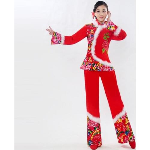Chinese hanfu Yangko clothing costume fan female sub-adult ethnic dance clothing winter chinese folk dance costume for woman
