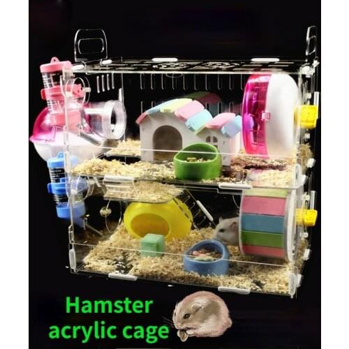 Hamster Cage Acrylic Transparent Golden Bear Villa Double Nest Hamster Cage Supplies Package Complete Toys Guinea Pig