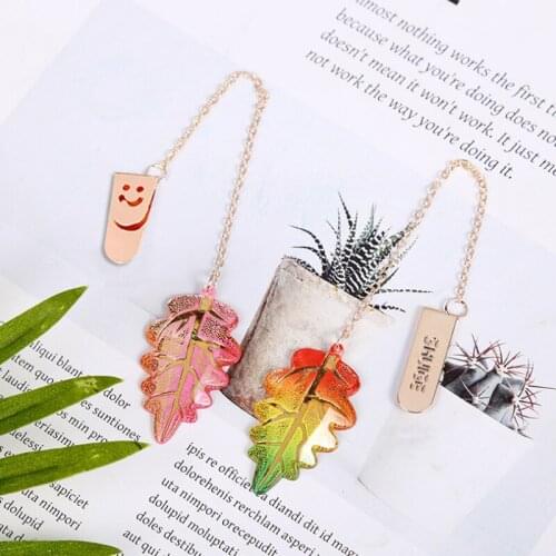 2pc Colored Shaped Leaves Pendant Bookmark Creative Exquisite Metal Pattern Book Mark Page Folder Marker Office School Supplies