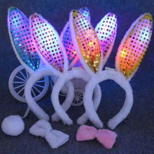 Lovely Flashing Plush Fluffy Bunny Rabbit Ears Headband Women Girls Headwear Dress Up Rabbit Cosplay Costume Christmas